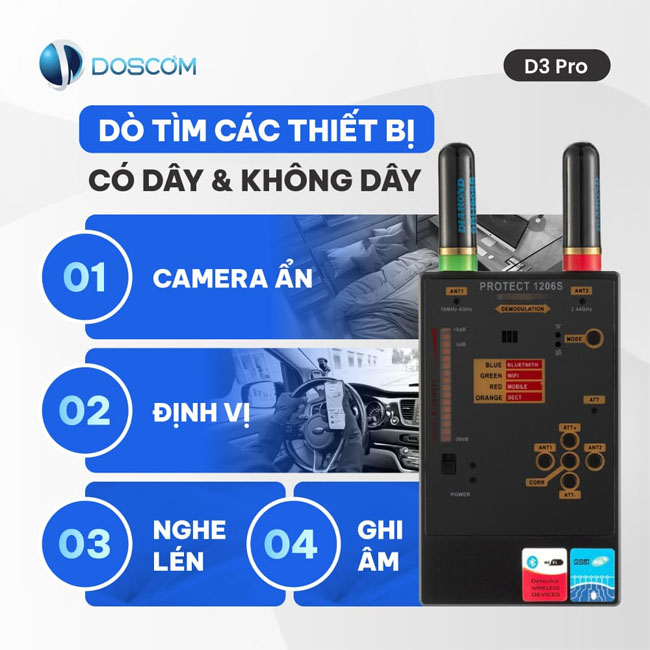 Máy dò phát hiện camera D3 Pro - Phát hiện camera ẩn, máy nghe lén định vị