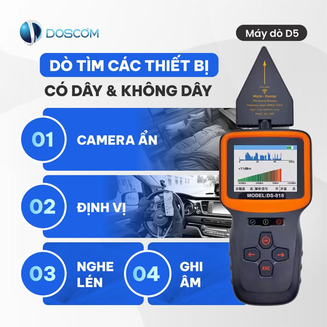 Máy dò phát hiện camera D5 - Phát hiện camera ẩn quay lén, máy nghe lén định vị từ xa